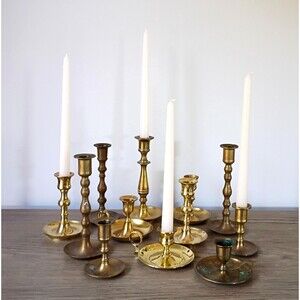 12 Graduated Brass Candlesticks Set Bulk Candle Sticks Chamber Stick Lot